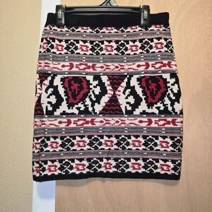 BCBGMaxAzria Black and Red Geometric Pencil Skirt